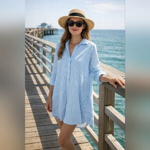 Nwt La Mer Lux Striped Tunic Dress Beach Womens M Summed Resort Fairy Light